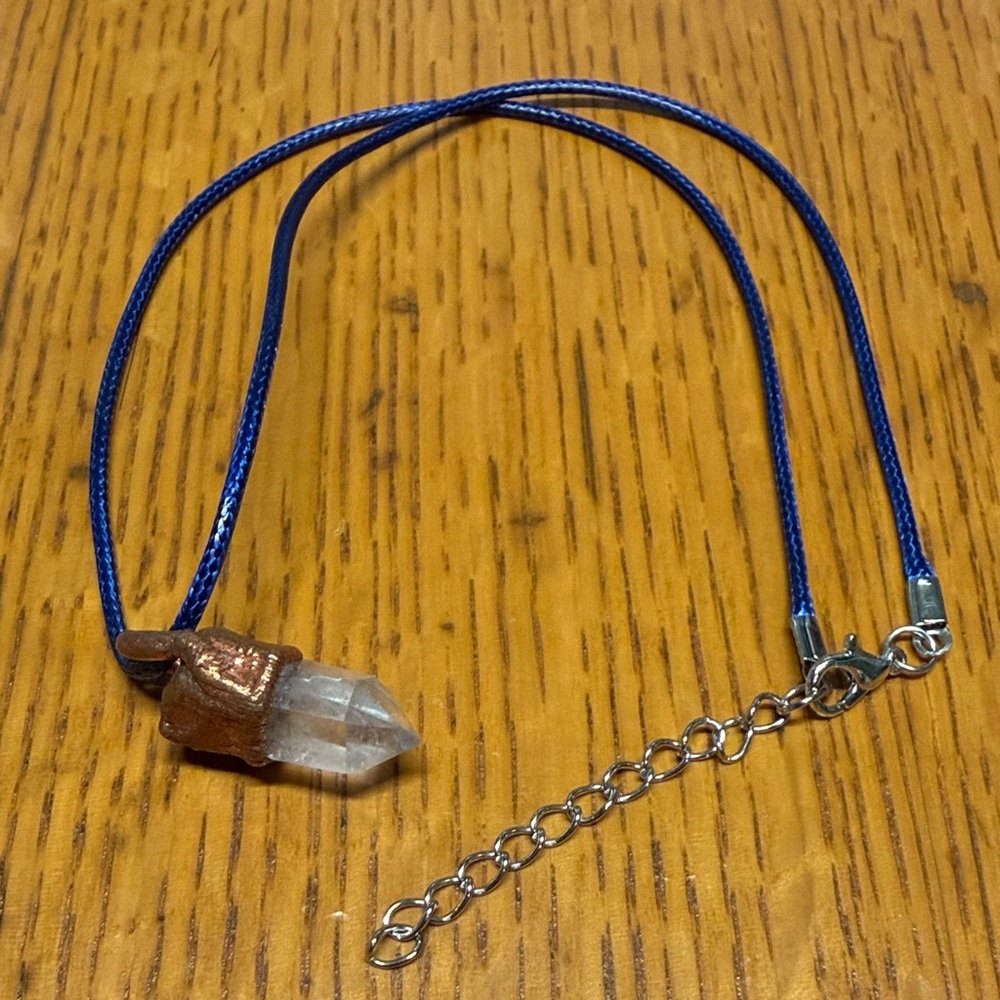 Blue Cord Clear Crystal Pendant Necklace